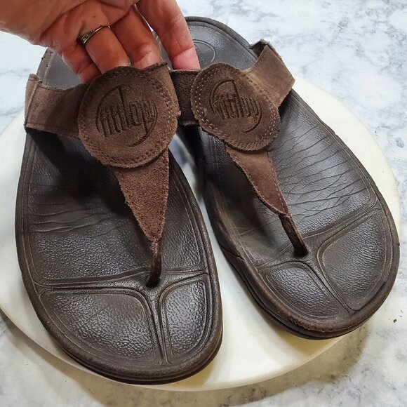 FitFlop Womens 10 EU 42 Oasis Thong‎ Sandals Brown Micro Wobble Board Comfort - Picture 11 of 11